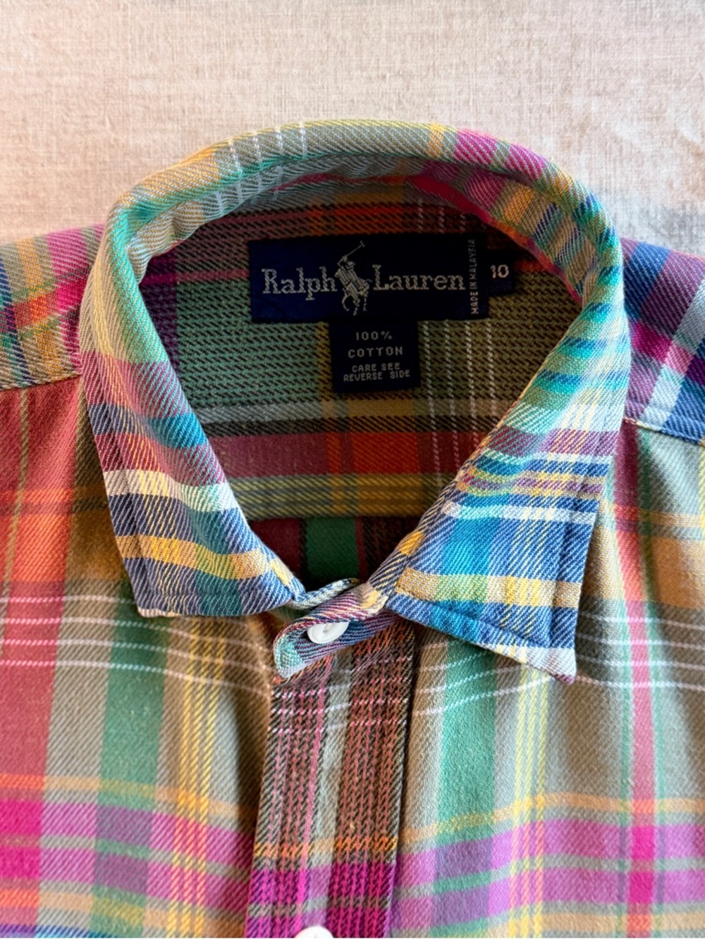 Ralph Lauren Blue Label c. 1980s Button-Down Shirt Sunset Madras Plaid | 10 - Picture 5 of 5
